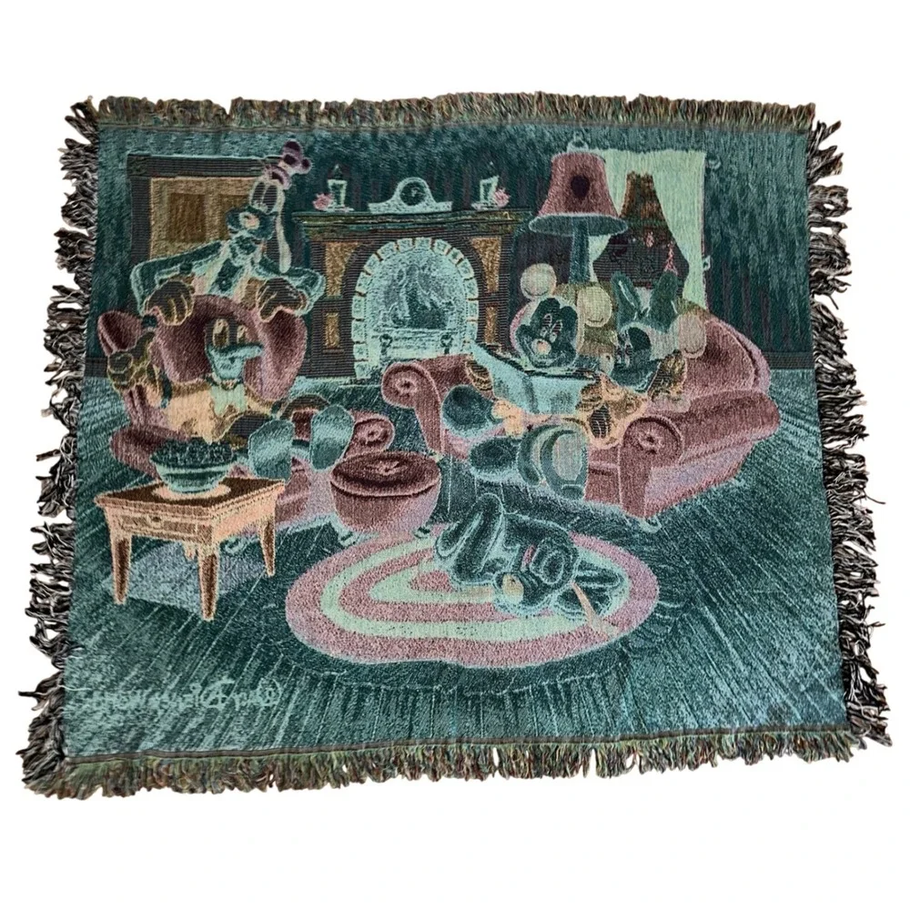 Vintage Walt Disney World Mickey Mouse Woven Tapestry Throw Blanket 48x58